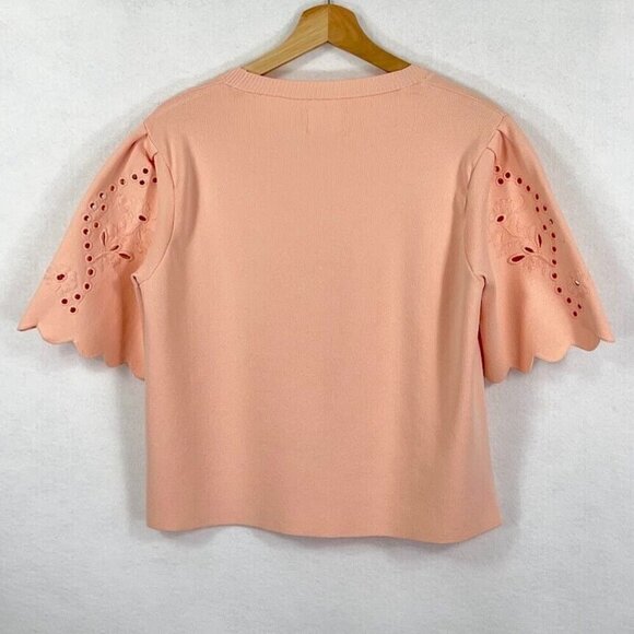 Maeve Anthropologie Scalloped Twofer Short Sleeve Sweater Tee Boxy Feminine L - Picture 6 of 9
